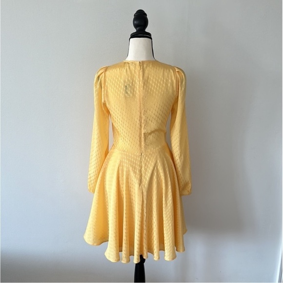 Maje Paris yellow jacquard textured yellow satin skater dress EU 36 - Picture 7 of 16